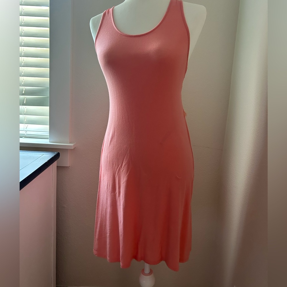 Bright coral nightgown with lace open back